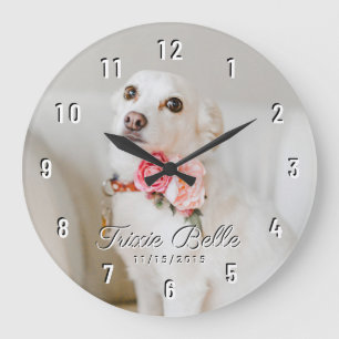 Custom Dog Pet Photo White Numbers Large Clock Große Wanduhr