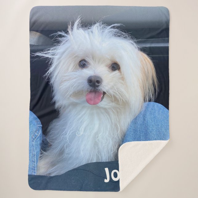 Custom Dog Photo Blanket with Pet's Name  Sherpadecke (Vorderseite)