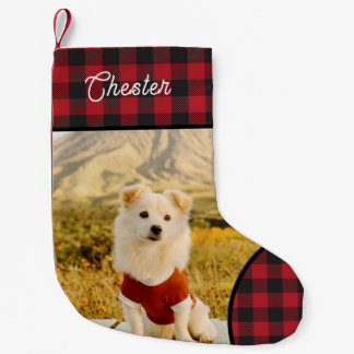Custom Dog Photo & Name Buffalo Plaid Kleiner Weihnachtsstrumpf
