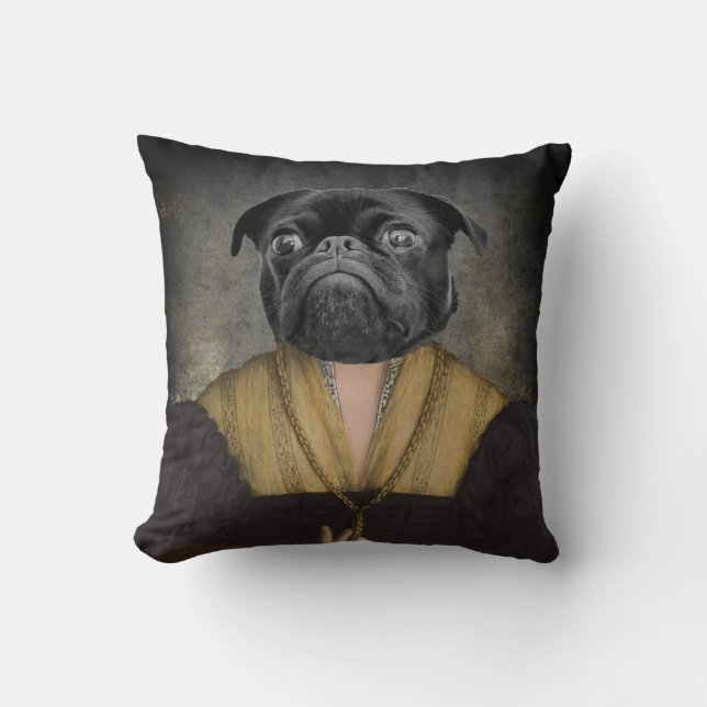 Custom Dog Portrait Malerei 16. Jahrhundert Lady Kissen (Vorderseite)