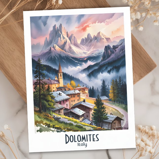 Custom Dolomiten Italien Alpen Postkarte (Dolomites Italy Alps Mountains Watercolor Postcard)