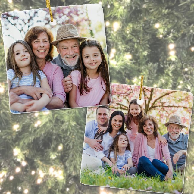 Custom Doppelseitenfamilie Zwei Fotos Weihnachten Keramikornament (Custom Double Sided Family Two Photo Christmas Ceramic Ornament)