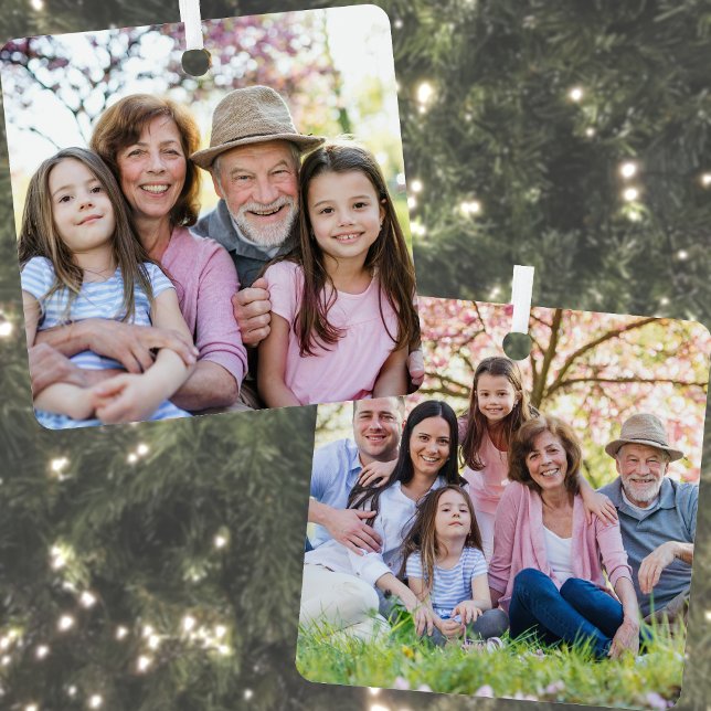 Custom Doppelseitenfamilie Zwei Fotos Weihnachten Ornament Aus Metall (Custom Double Sided Family Two Photo Christmas Metal Ornament )