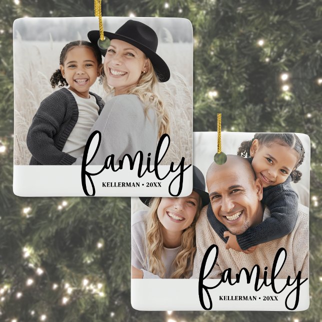 Custom Double Sided Family Two Photo Christmas Keramikornament (Custom Double Sided Family Two Photo Christmas Ceramic Ornament)
