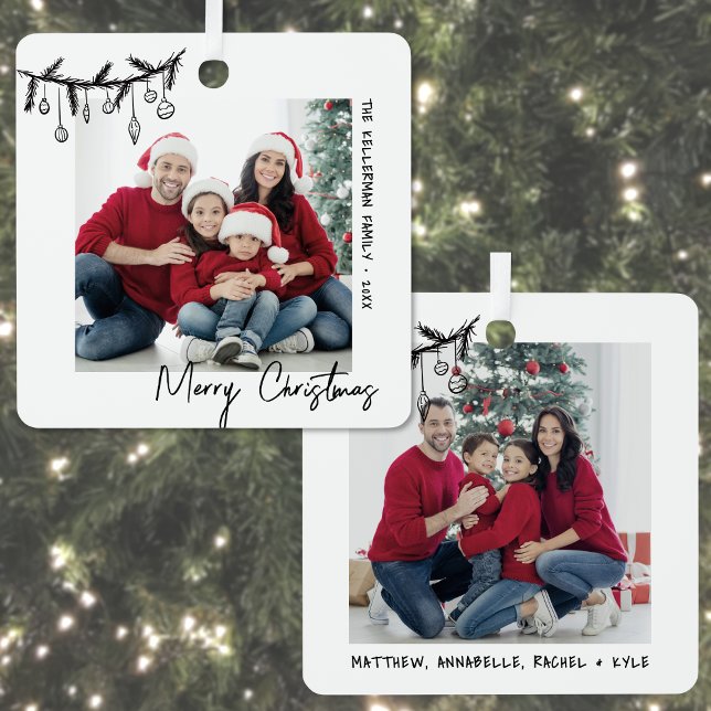 Custom Double Sided Family Two Photo Christmas Ornament Aus Metall (Custom Double Sided Family Two Photo Christmas Metal Ornament)