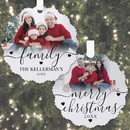 Custom Double Sided Family Two Photo Christmas Ornament Karte