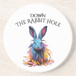 Custom Down Down Rabbit Hole Blue Bunny Getränkeuntersetzer