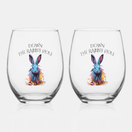 Custom Down Down Rabbit Hole Blue Bunny Weinglas Ohne Stiel