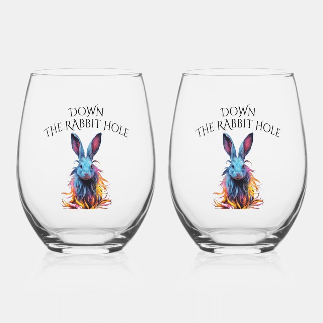 Custom Down Down Rabbit Hole Blue Bunny Weinglas Ohne Stiel (Vorderseite)