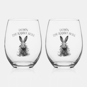 Custom Down Down Rabbit Hole Grey Bunny Weinglas Ohne Stiel