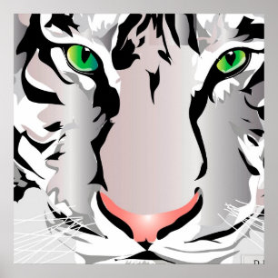 CUSTOM-DRUCK- TIGER-WHITE/GRAU POSTER