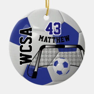 Custom Dunkelblau und Weiß personalisieren Fußball Keramik Ornament