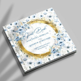 Custom Dusty Blue Gold Glitzer Wedding Guest Book Gästebuch