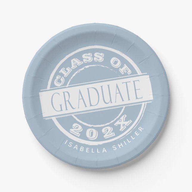 Custom Dusty Blue Graduate Party Graduate Pappteller (Vorderseite)