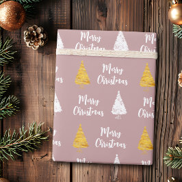 Custom Dusty Rose White Golden Christmas Tree Geschenkpapier