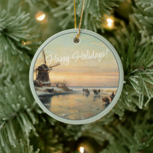 Custom Dutch Winter Wonderland Landschaftsmalerei Keramik Ornament