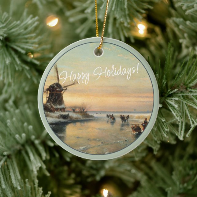 Custom Dutch Winter Wonderland Landschaftsmalerei Keramik Ornament (Baum)