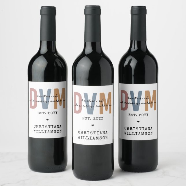 Custom DVM Doctor of Veterinary Medicine Gifts Weinetikett (Flaschen)