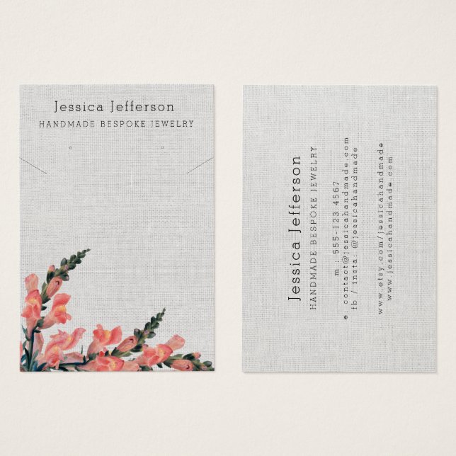 Custom Earring Jewelry Pink Floral Display Card (Vorne & Hinten)
