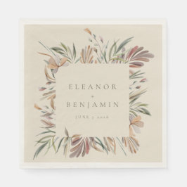 Custom Earthy Rustic Botanical Wedding Names Serviette
