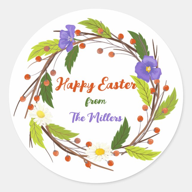Custom Easter Wreath Sticker with Family Name (Devant)