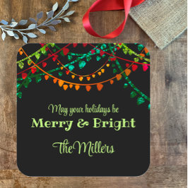 Custom Einzigartig farbenfrohe Weihnachtsleuchten Quadratischer Aufkleber