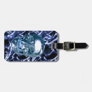 Custom Electric Blue Chrome Skull Luggage Tag Gepäckanhänger