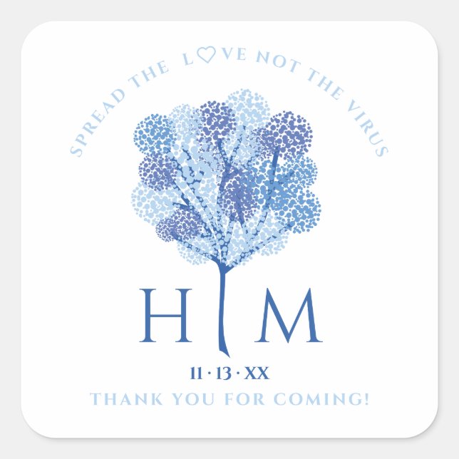 Custom Elegance Blue Three Wedding Sanitizer Hand Quadratischer Aufkleber (Vorderseite)