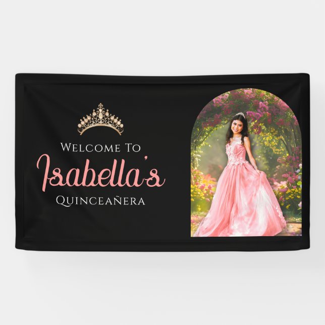 Custom Elegant 15th Birthday Quinceañera Welcome  Banner (Horizontal)
