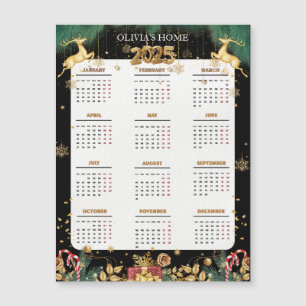 Custom Elegant 2025 Rot und Gold Frohe Weihnachten Magnetkarte