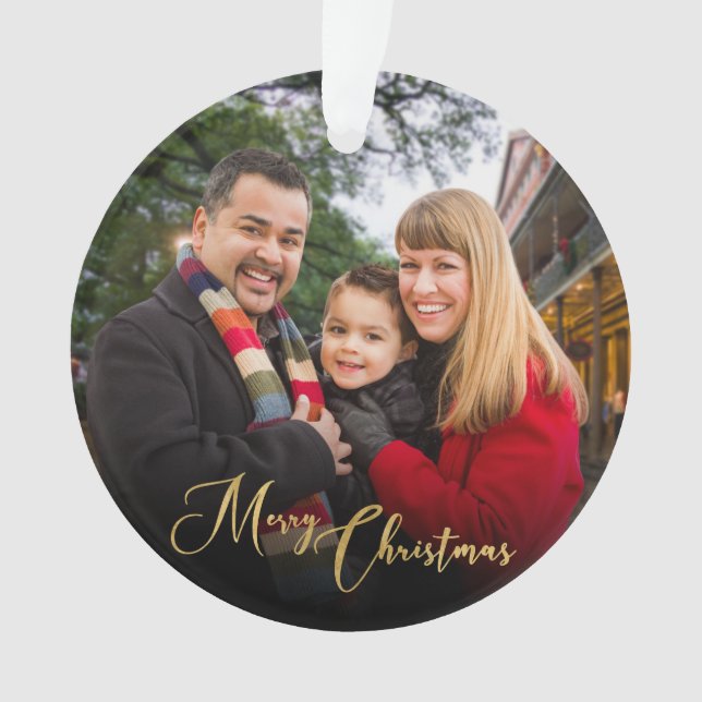 Custom Elegant 2-seitig Familie Foto Weihnachtscen Ornament (Vorderseite)