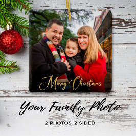 Custom Elegant 2-seitige Foto Weihnachten Keramikornament