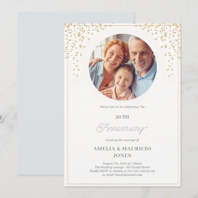 Custom Elegant 50. Hochzeitstag Einladung (Vorne/Hinten)