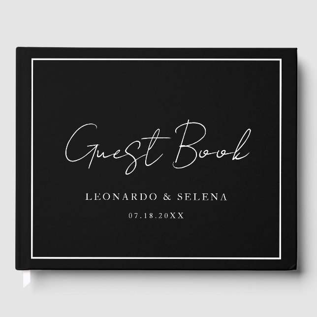 Custom Elegant and modern black white wedding Gästebuch (Vorderseite)