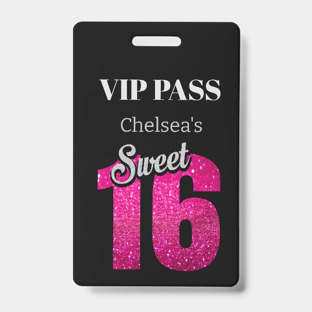 Custom Elegant Birthday Black Sweet 16 VIP Ausweis (Front)