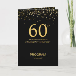 Custom Elegant Black & Gold confetti 60th Birthday Programm