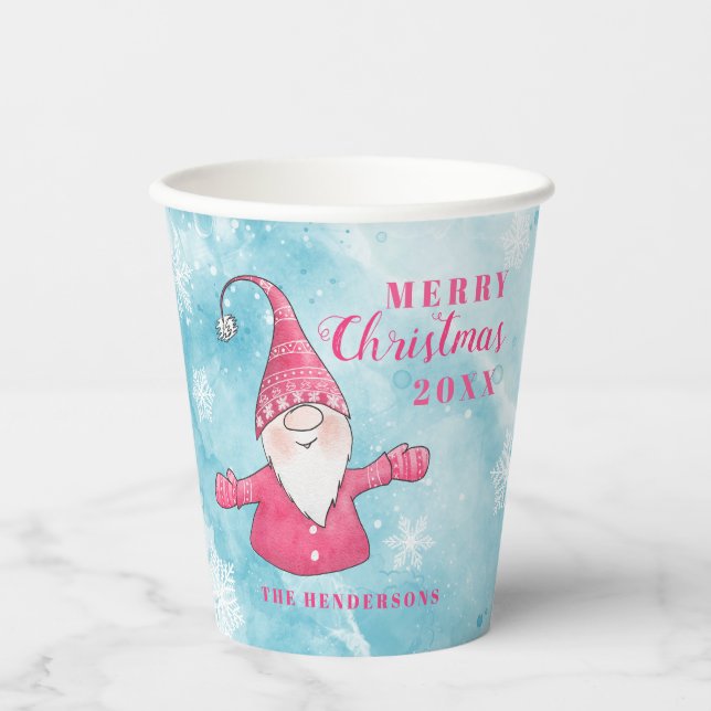 Custom Elegant Blau und Rosa Frohe Weihnachten Pappbecher (Vorderseite)