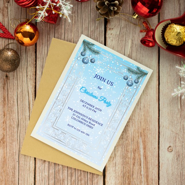 Custom Elegant Blue Luxury Weihnachts Einladung (Von Creator hochgeladen)