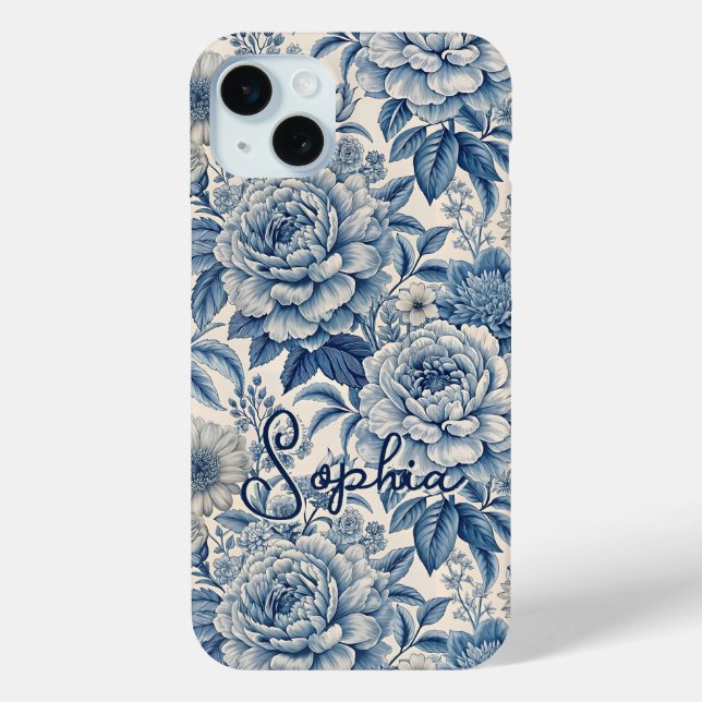 Custom Elegant Boho Chic Blue Blossom Case-Mate iPhone Hülle (Rückseite)