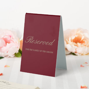 Custom Elegant Burgundy Script Wedding reserviert Tischaufsteller