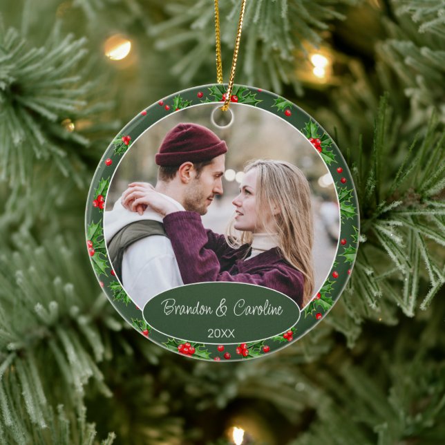 Custom Elegant Classic Couple Foto 1. Weihnachten Keramik Ornament (Baum)