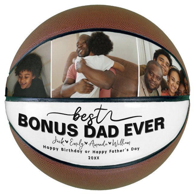 Custom Elegant Der beste Bonus Papa je Foto Collag Basketball (Vorderseite)