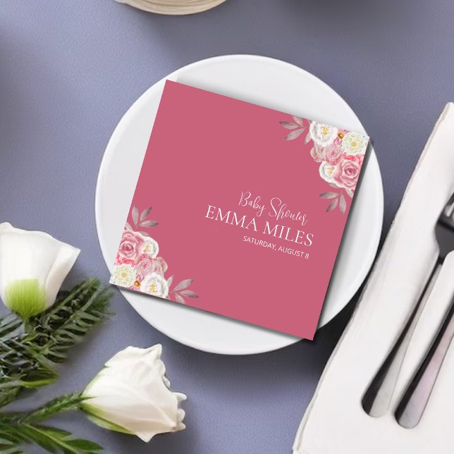 Custom Elegant Floral Pink Baby Dusche Serviette (Von Creator hochgeladen)