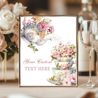 Custom Elegant Floral Vintage Tea Party Table Sign Poster