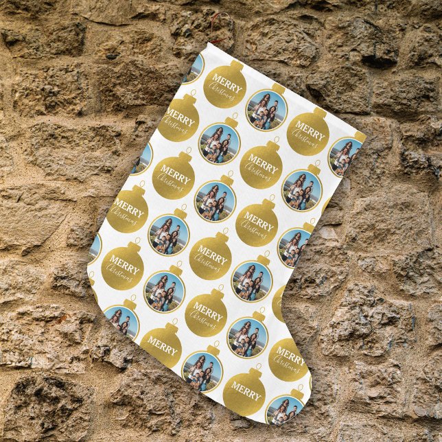 Custom Elegant Gold Photo Ornaments Christmas Großer Weihnachtsstrumpf (Custom Elegant Gold Photo Ornaments Christmas Large Christmas Stocking)