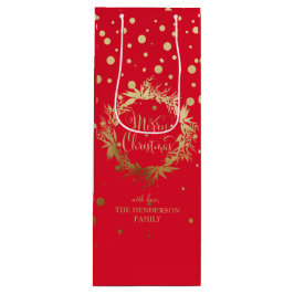 Custom Elegant Gold Red Frohe Weihnachtsfeier Geschenktüte Für Weinflaschen