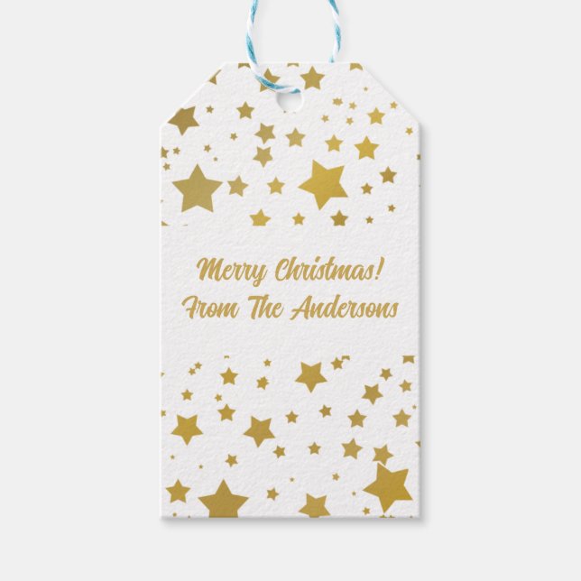 Custom Elegant Gold Stars Frohe Weihnachten Geschenkanhänger (Vorderseite)