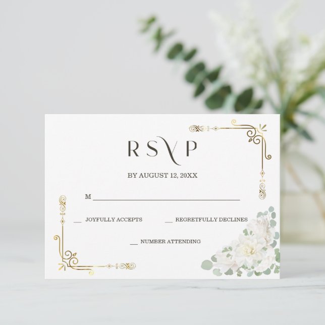 Custom Elegant Gold Wedding RSVP Template Karte (Stehend Vorderseite)