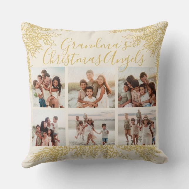 Custom Elegant Grandma's Christmas Photo Collage Kissen (Rückseite)