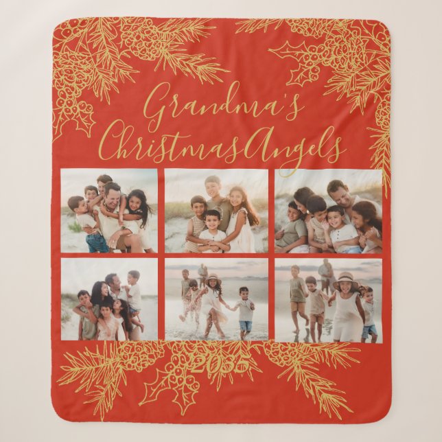 Custom Elegant Grandma's Christmas Photo Collage Sherpadecke (Vorderseite)